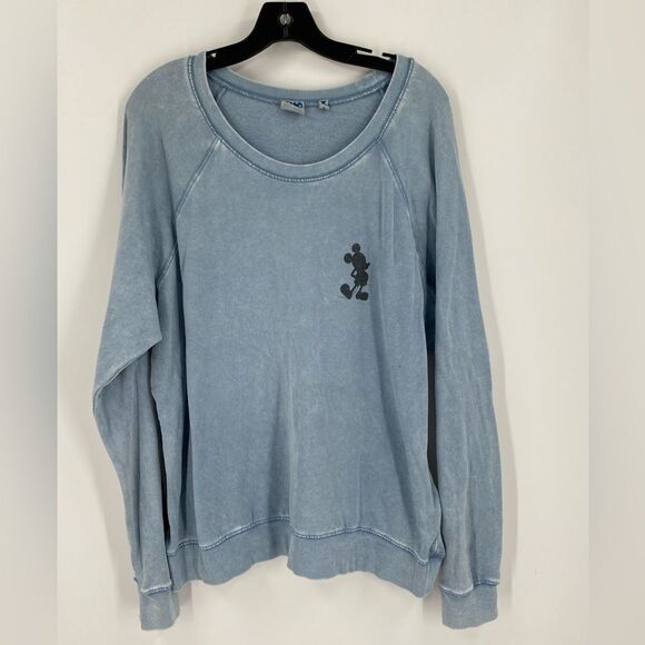 Junk Food Clothing Blue Crew Neck Sweater with Mickey Printed Relaxed Fit XXL - Picture 1 of 3